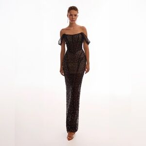 Milla Striking black sequined fitted maxi dress, Midnight Walk